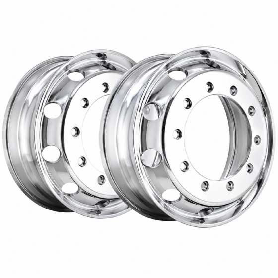 Kit 2 Rodas de Alumínio Pedroni NC+ Aro 22.5x8.25 Polida Dupla Face 10 Furos