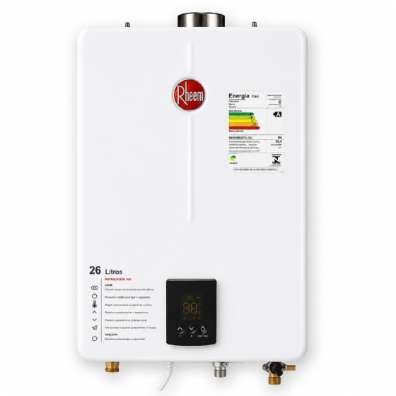 Aquecedor de Água a Gás Rheem 26 Litros Digital GLP Branco Bivolt