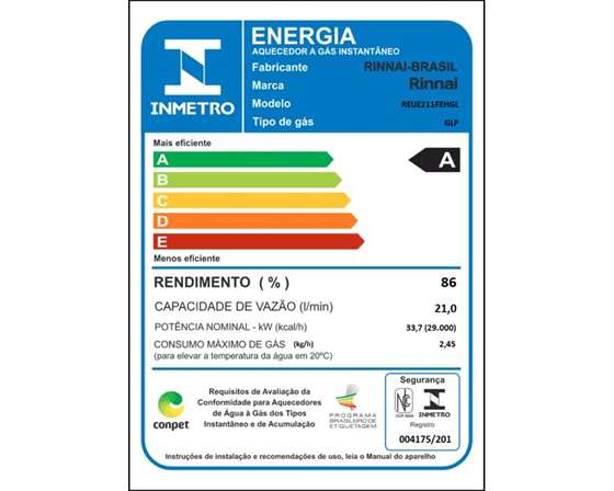 Aquecedor De Água À Gás Rinnai 21 Litros E21 FEH - GLP