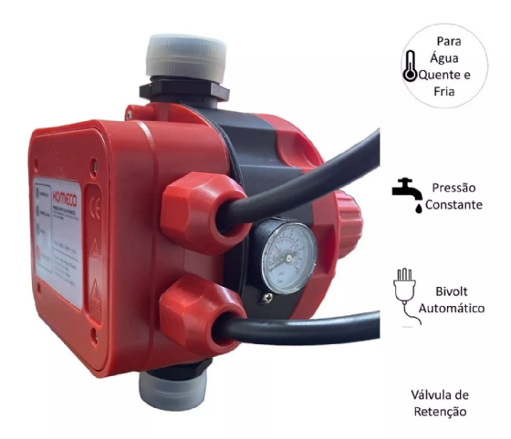 Pressostato Ps1100m Komeco C/ Manômetro Água Quente E Fria 110V/220V