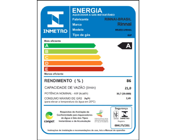 Aquecedor De Água À Gás Rinnai 21 Litros E21 FEH - GN