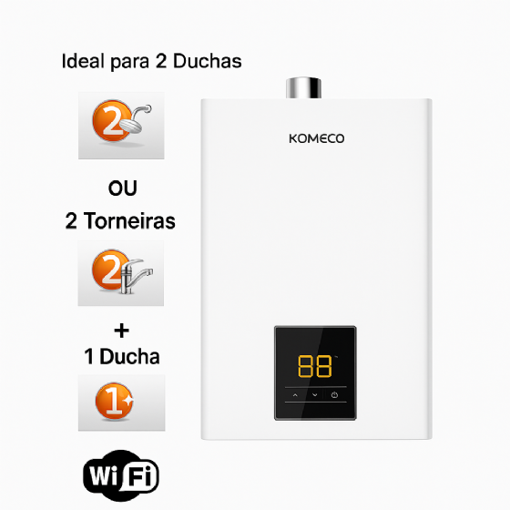 AQUECEDOR DE AGUA A GAS AUTO KO 21D - KOMECO PRIME - BRANCO GLP - 21 LITROS