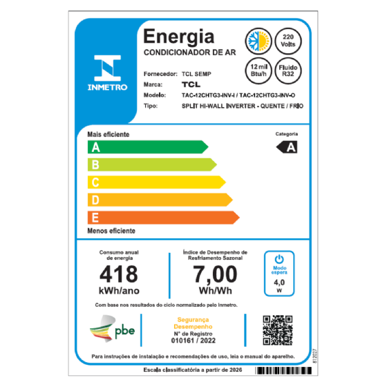 Ar Condicionado Split Inverter TCL BreezeIN AI 12000 BTUs Quente e Frio 220V TAC-12CHTG3-INV