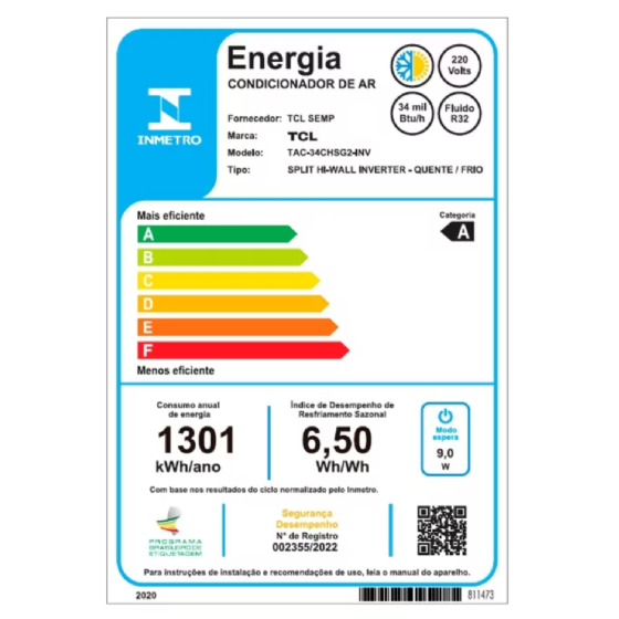 Ar-Condicionado Split Inverter 34000 BTUs TCL Elite G2 High Wall Quente e Frio TAC-34CHSG2-INV 220V