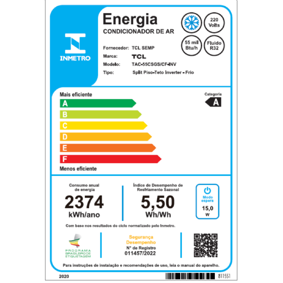 Ar-Condicionado Split Inverter Piso Teto 55000 BTUs TCL Só Frio TAC-55CSGS/CF-INV 220V