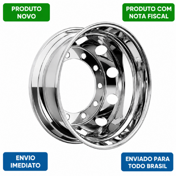 Kit 2 Rodas de Alumínio Pedroni NC+ Aro 22.5x8.25 Polida Dupla Face 10 Furos
