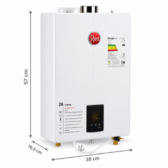 Aquecedor de Água a Gás Rheem 26 Litros Digital GLP Branco Bivolt