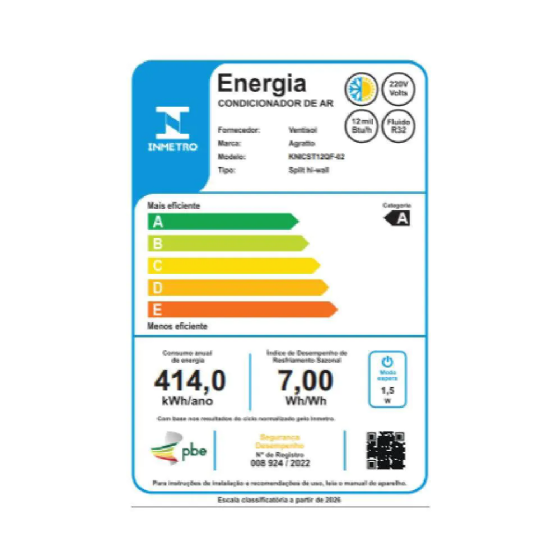 Ar Condicionado Split Inverter 12000 BTUs Agrato Kyn Top Quente/Frio KNICST12QF-02 - 220V